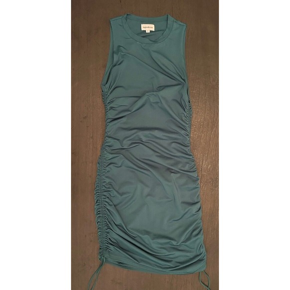 Superdown Dress Green Cory Ruched Sides Crewneck Small Bodycon Midi - Picture 4 of 8
